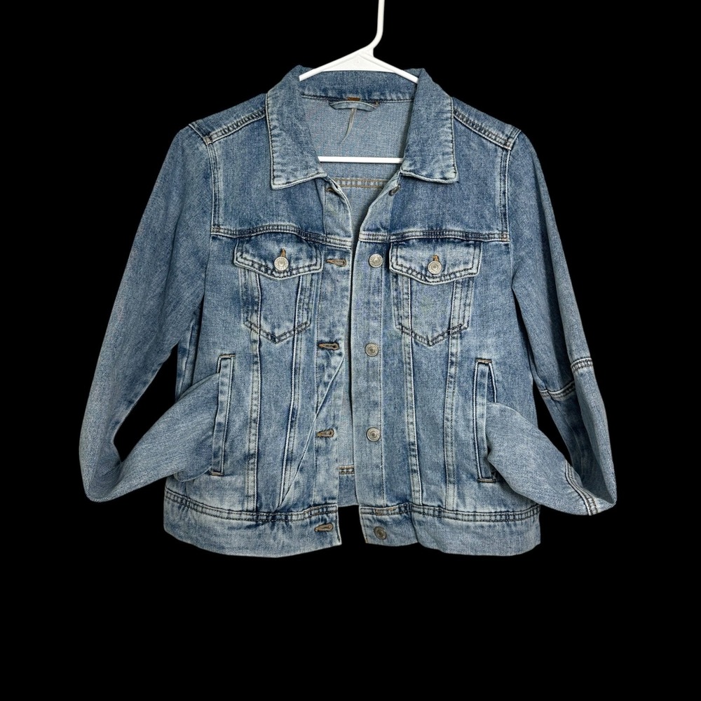 Free People Womens Light Wash Denim Trucker Jacket Blue OB808197 Size S - Picture 12 of 13